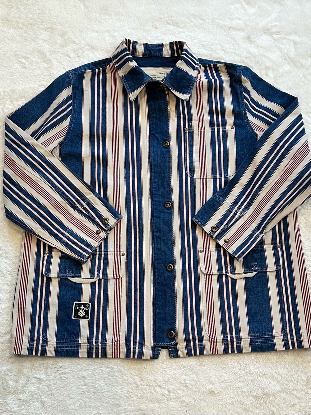 Vtg 90s Ralph Lauren Jeans Co Striped Denim Chore Jacket Unisex 2X Women/XL Men
